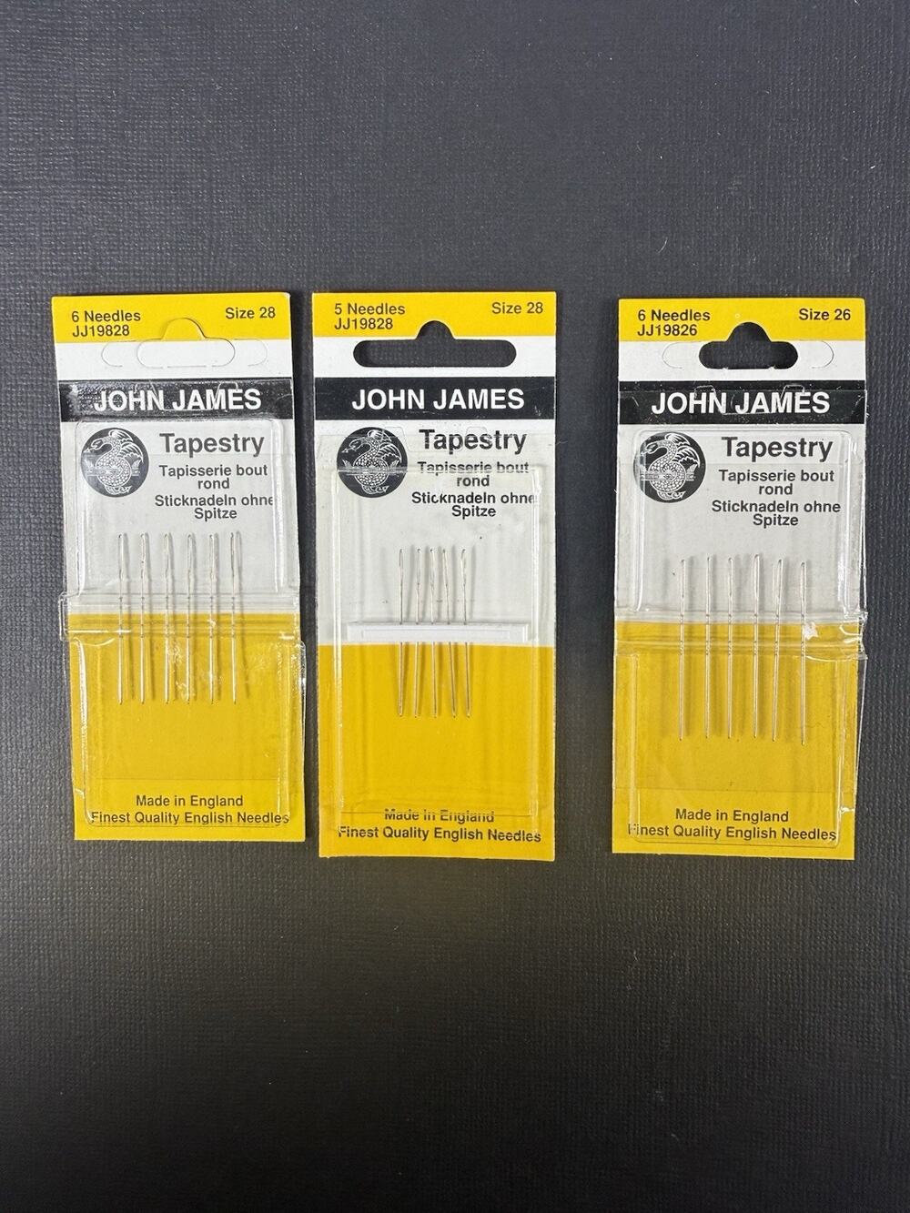 3 Packs John James Tapestry Cross Stitch Needles Sizes 28 26 NOS